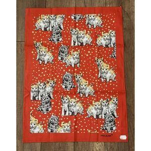 PAUL‎ & JOE Orange Cat Kitten Polka Dot Cotton Kitchen Tea Towel 20x27 NWOT
